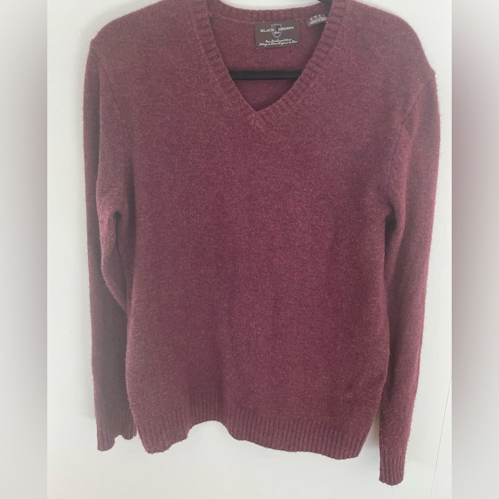Black Brown 1826 maroon V-neck Sweater Lambswool Blend M